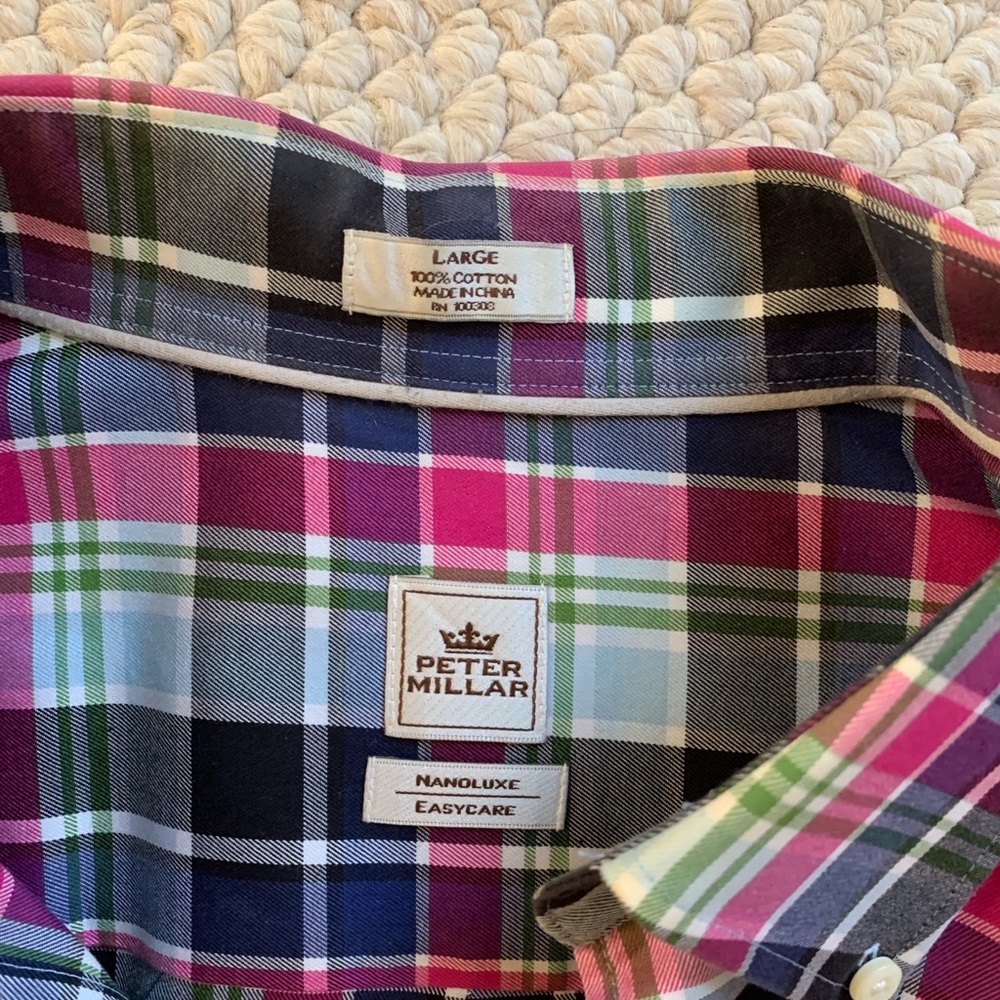 Peter Millar Blue Red and Green Plaid Men's Shirt